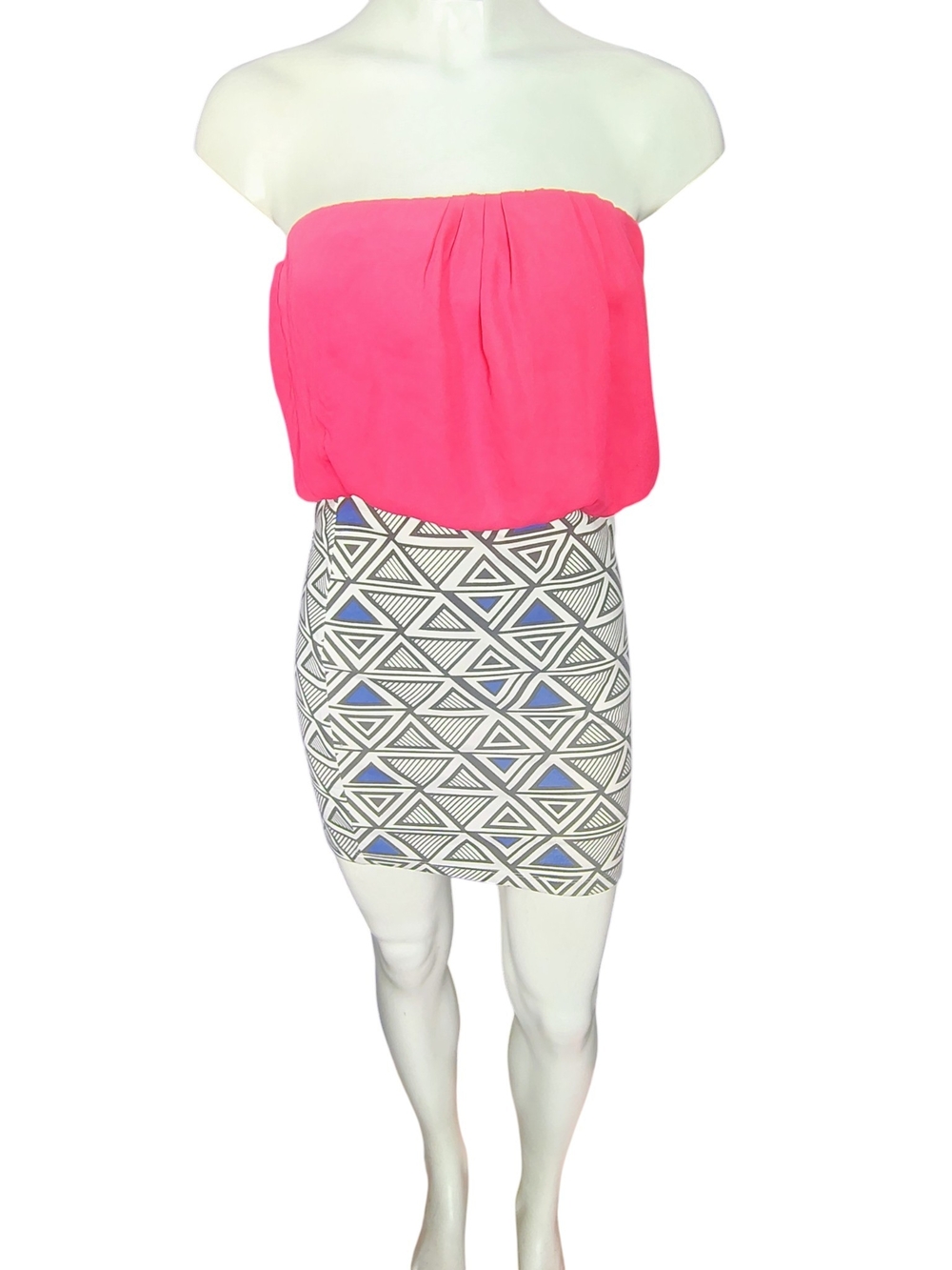 Charlotte Russe Pink Blouson Strapless Mini Dress with Geometric Skirt Y2K